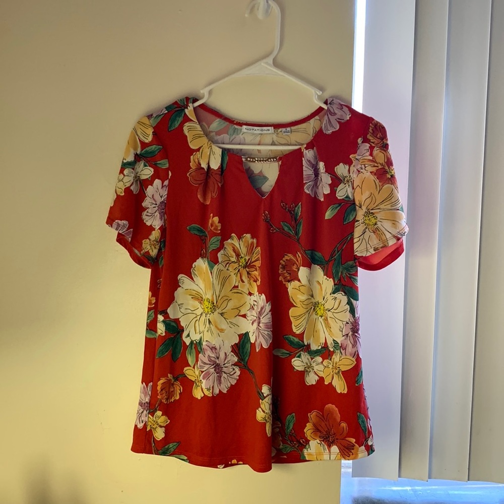 Red floral blouse by Notations, size S.